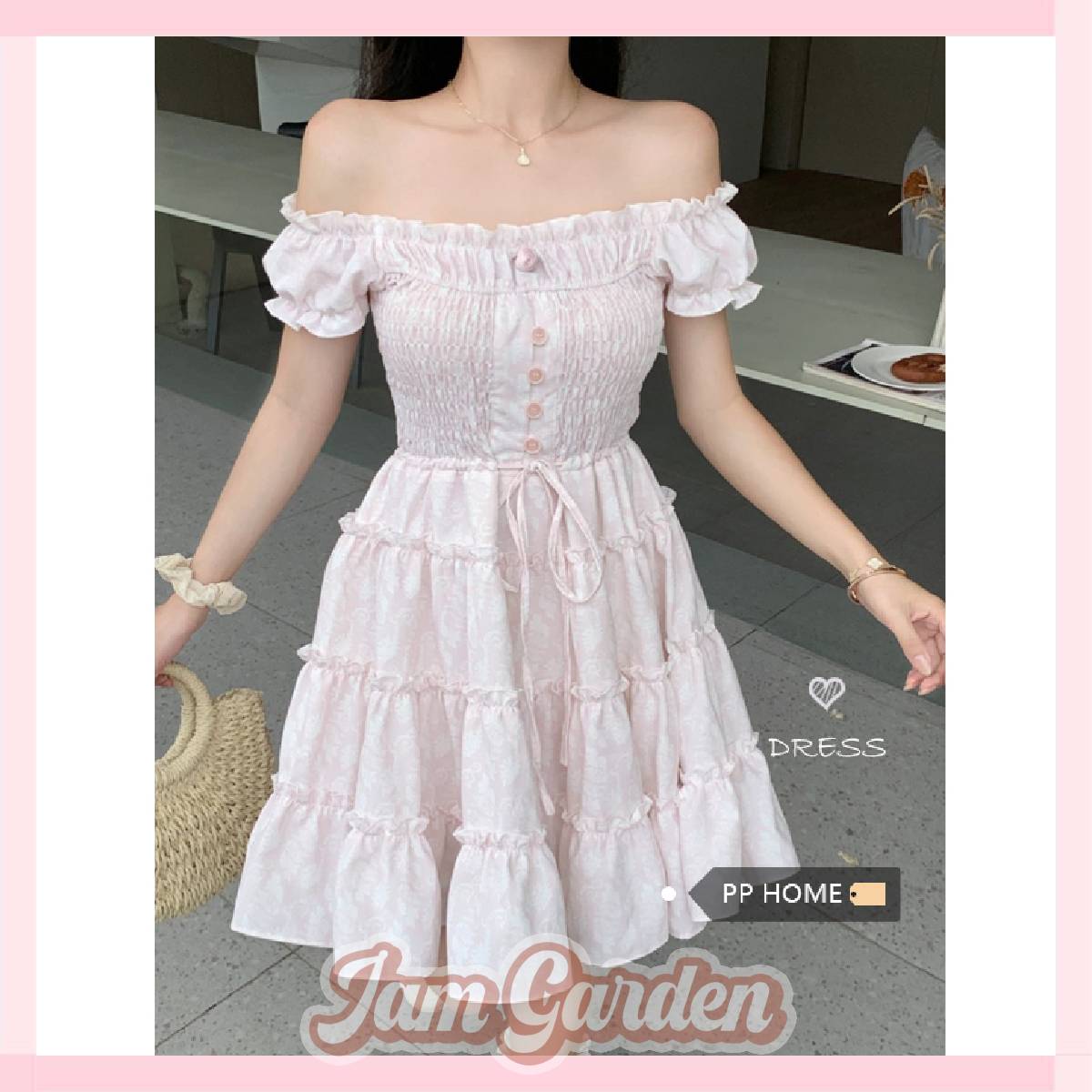 Pink one shoulder sweet dress for summer