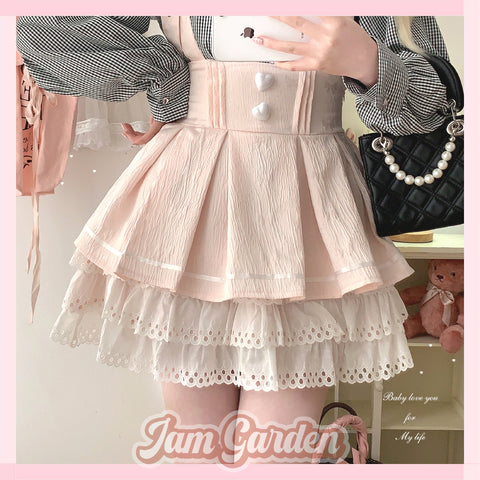 Sleepingdoll love button bow jacquard cake suspender skirt short skirt