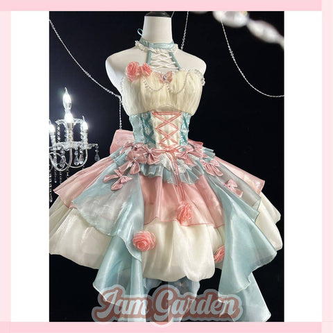 Halter neck suspender butterfly cake dress princess dress