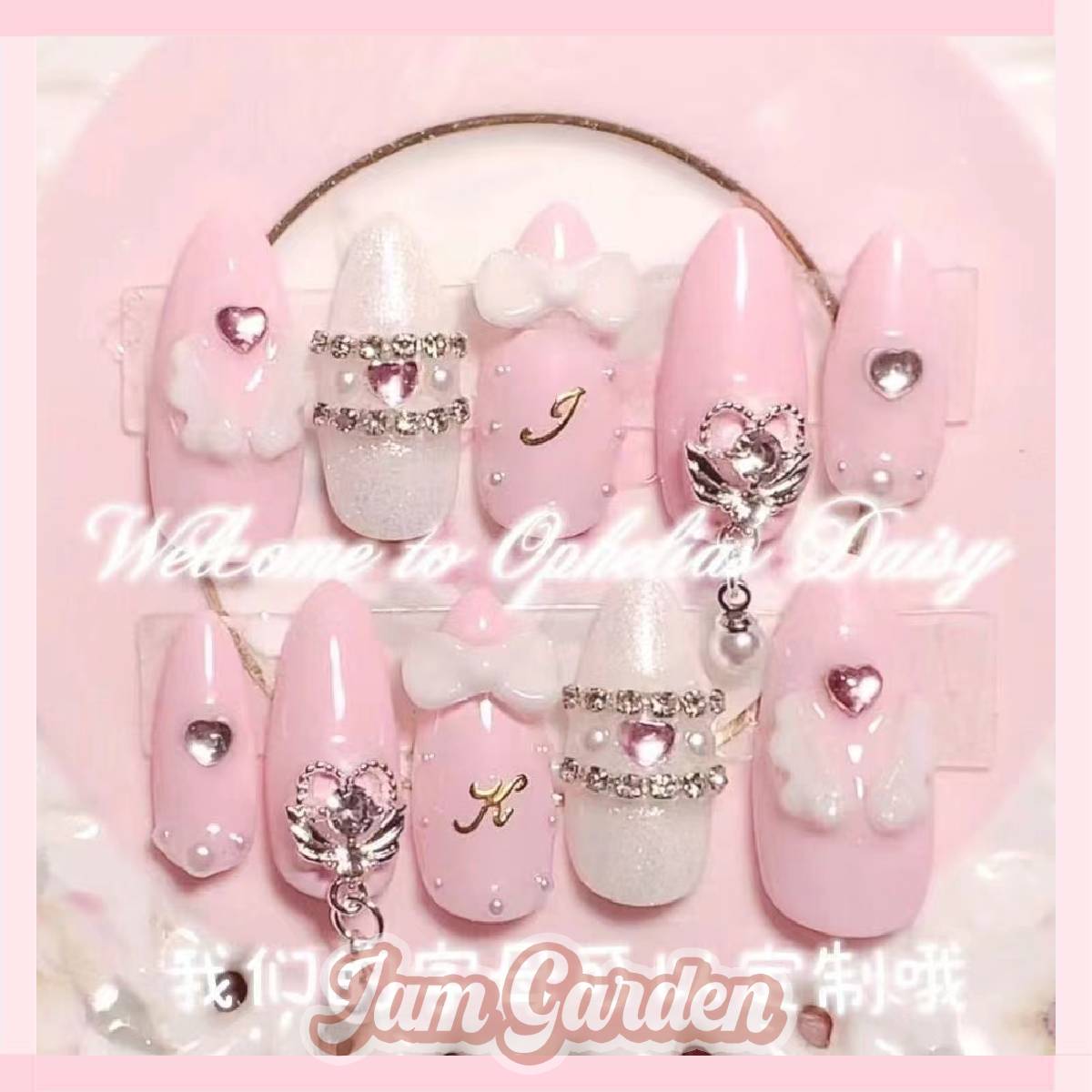 Love Pendant Pink Three-Dimensional Bow Nail Art