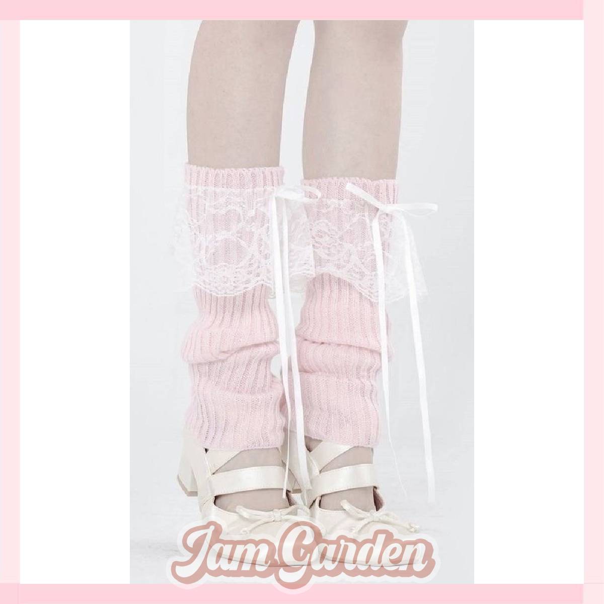 White lace knitted socks for women y2k pile socks