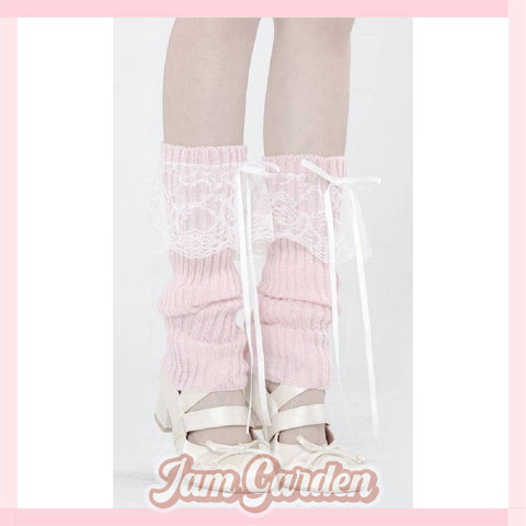 White lace knitted socks for women y2k pile socks