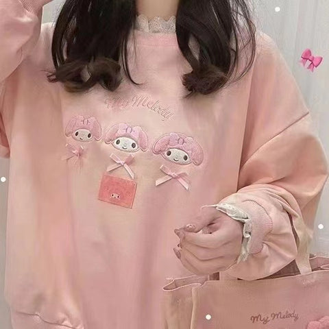 Sanrio Lace Fake Two-piece Long-Sleeved Sweatshirt Top