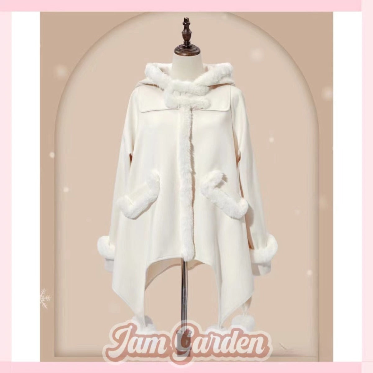 Snow Country Girl Fur Collar Hooded Cute Fur Ball Cape Loose Woolen Coat