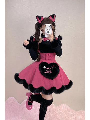 Original Lolita Three-color Autumn And Winter Plush Soft Girl Cute Puffy Dress