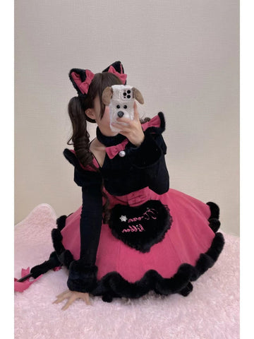Original Lolita Three-color Autumn And Winter Plush Soft Girl Cute Puffy Dress