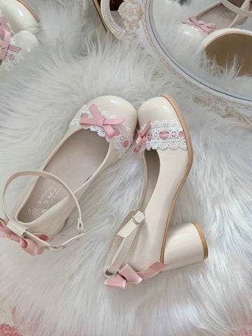 Pink round toe satin high heels Lolita handmade shoes