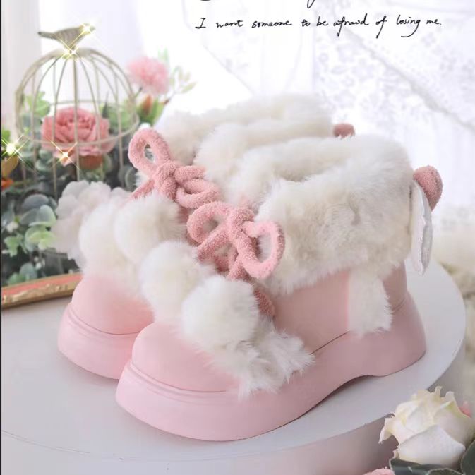 Shoes Round Toe Cute Furball Lolita Winter Plush Warm Boots