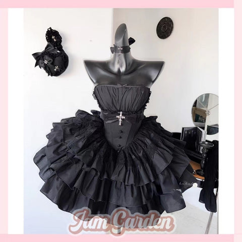 Lolita-Style Black Cross Handmade Eggshell Princess Dress