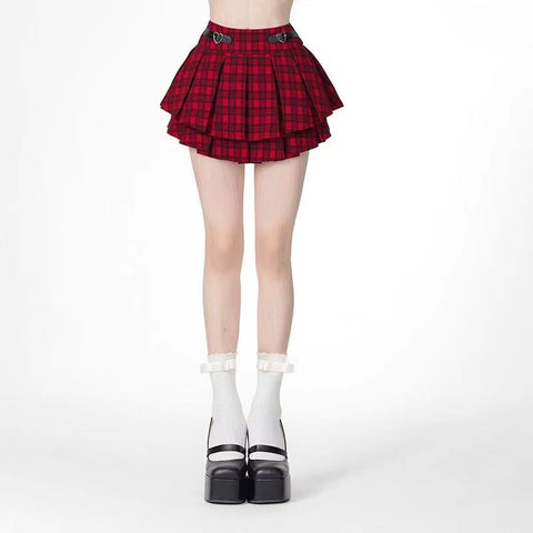 Red Plaid Skirt Women's Preppy Style Versatile Skirt