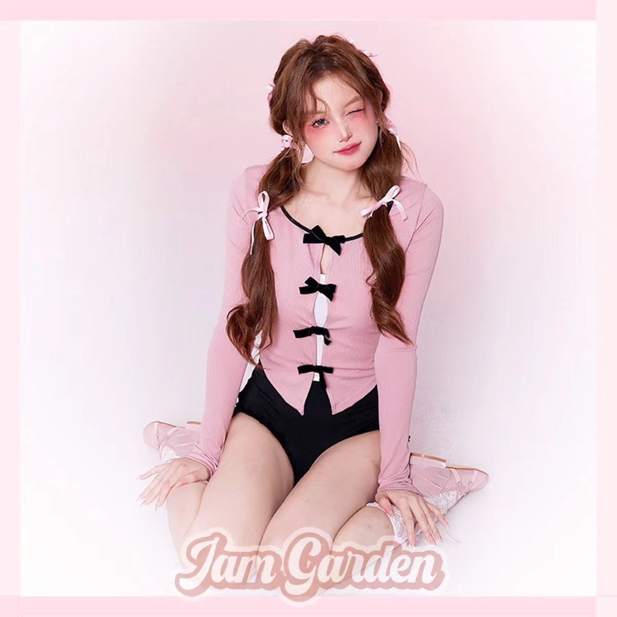 Ballet Girl Swimsuit New One-Piece Conservative Long-Sleeved Bowknot Blouse Hot Spring Vacation - Jam Garden