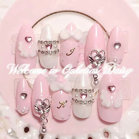 Love Pendant Pink Three-Dimensional Bow Nail Art