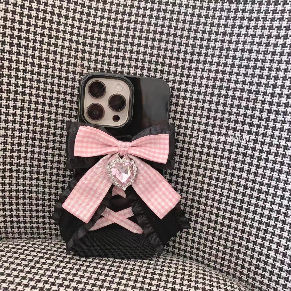 Mobile Phone Case Plaid Black Fan With Dark Bow Soft Shell Silicone Ins Hot Girl