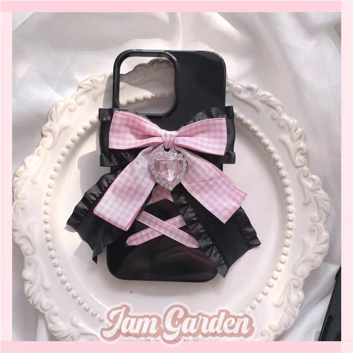 Mobile Phone Case Plaid Black Fan With Dark Bow Soft Shell Silicone Ins Hot Girl