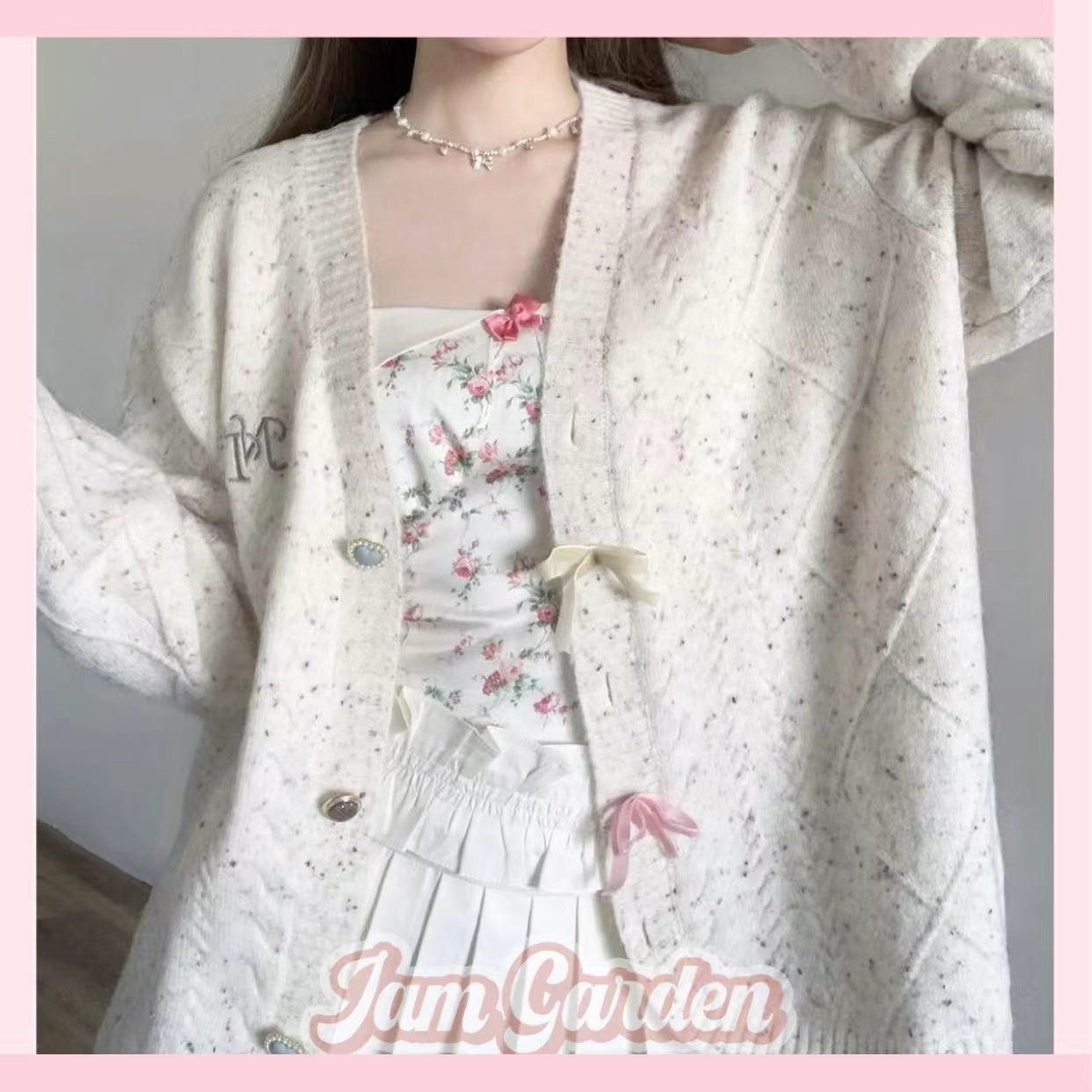 Autumn New Lazy Wind Color Mottled Long-Sleeved Knitted Cardigan Sweater Gentle Korean Coat - Jam Garden
