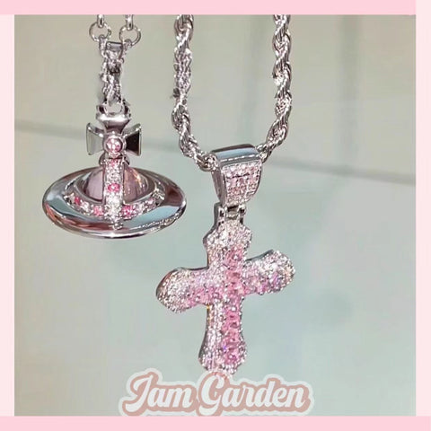Three-Dimensional Saturn Necklace With Silver Powder And Diamond-Studded Glass Beads - Jam Garden