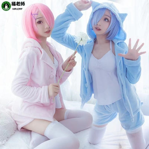 [ Re:Zero -Starting Life in Another World ] Rem Cute Cat Pajamas Cosplay