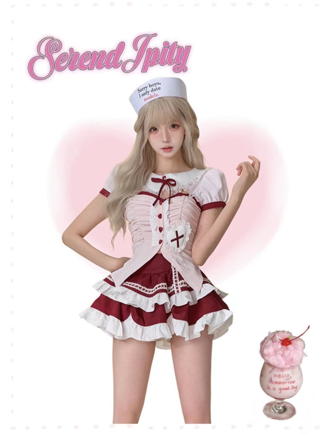 Serendipity Doll series emergency sweetheart top + splicing skirt