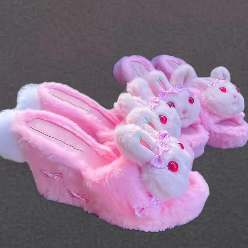 Rabbit Shoes Thick-Soled Slippers Lolita Showa Cute Harajuku Original Handmade Deep Powder - Jam Garden