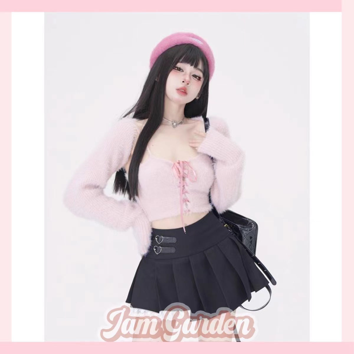 Pink Sweater Two-Piece Autumn And Winter New Blouse Sweet And Spicy Pullover Top - Jam Garden