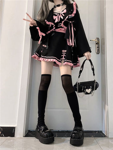 Black Pink Sweet Cool Lolita Dress - Jam Garden