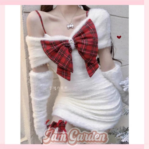 Pure Desire Sexy Milky White Bow Slim Fit New Year Battle Dress