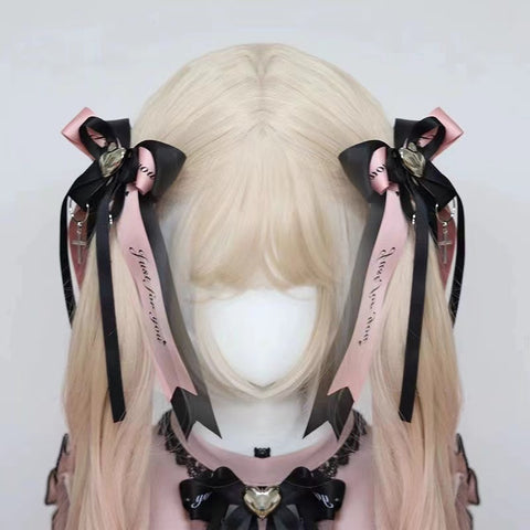 Dark Bow-knot Double Ponytail Clipped Girly Heart Japanese Original Handmade
