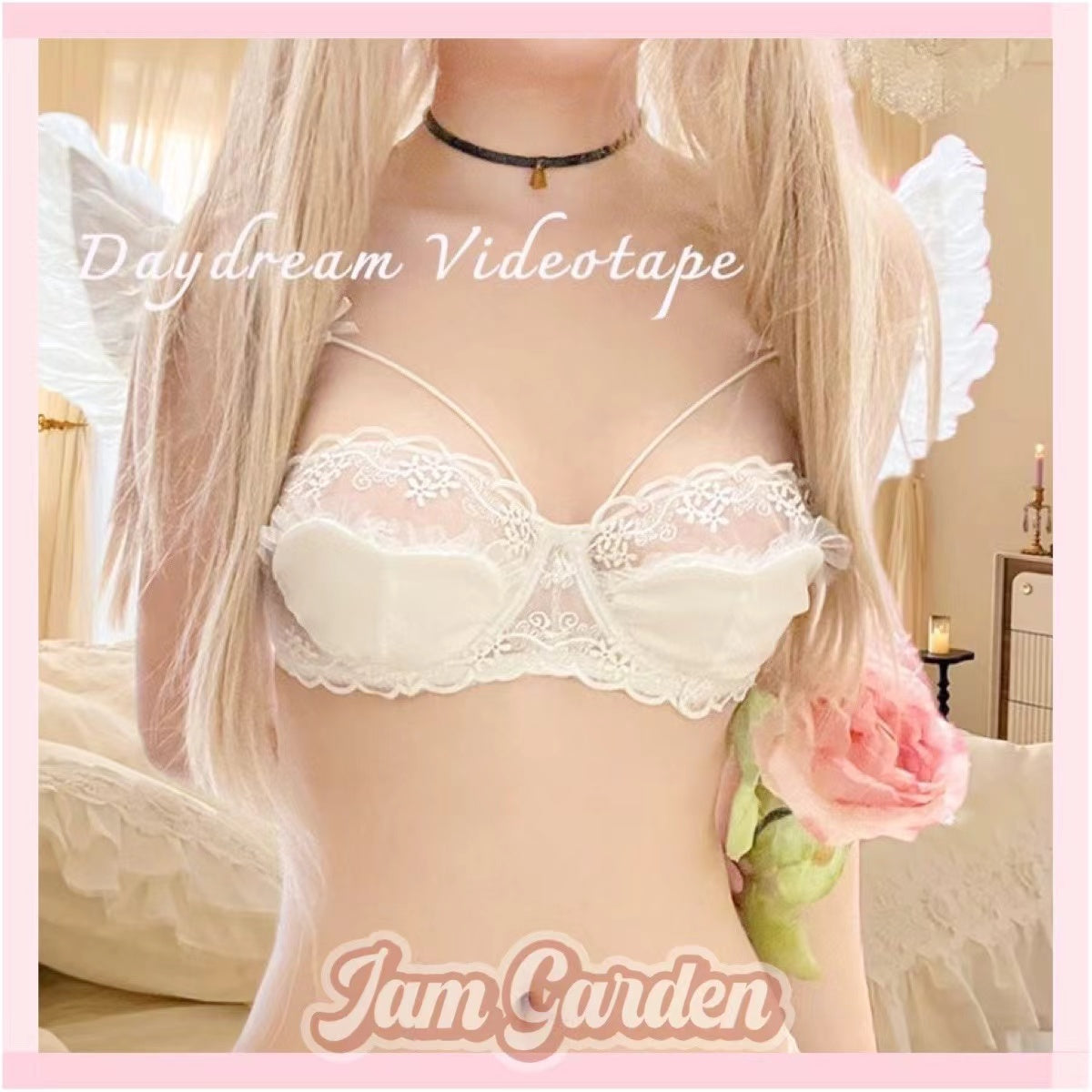 French Sexy Pure Desire Hollow Bow Underwear Set Girls Satin Lace Bra Thin Style