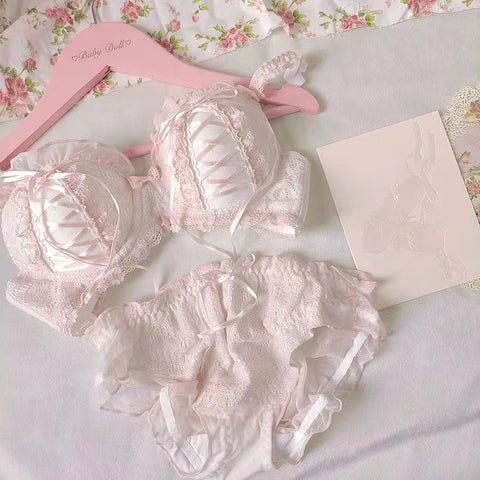 Japanese Girl Lace Underwear Bow Bra Panty Set