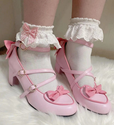 Cute and sweet Japanese Lolita cross-strap bow shoes