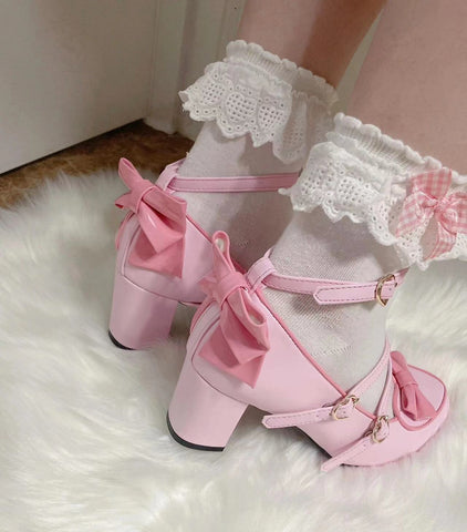 Cute and sweet Japanese Lolita cross-strap bow shoes