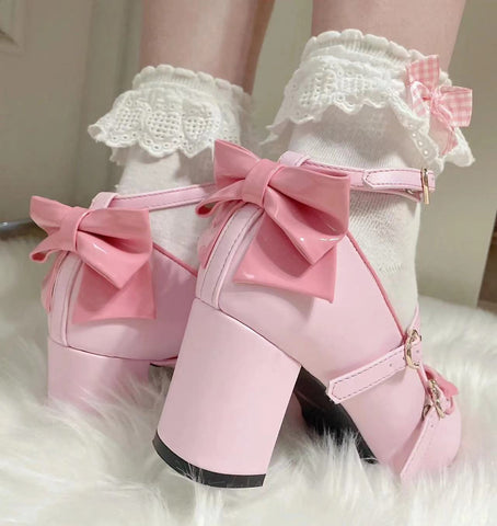 Cute and sweet Japanese Lolita cross-strap bow shoes