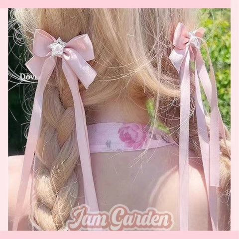 Ballet Style French Girl Hair Clip Bow Ribbon Streamer Star Flashing Diamond Braided Hair Duckbill Clip - Jam Garden
