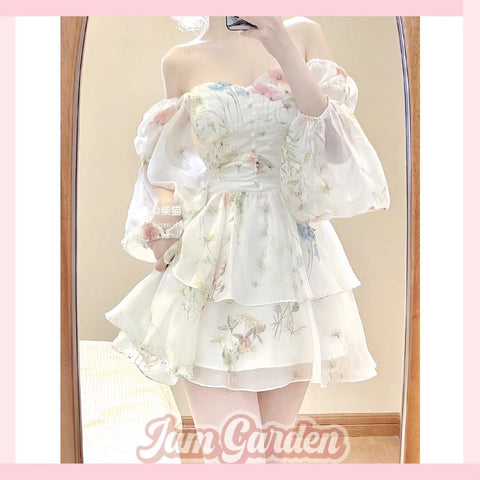 Pure Desire To Reduce Age Floral Floral One-Shoulder Dress Summer Holiday Wind Waist Slimming Short Skirt - Jam Garden