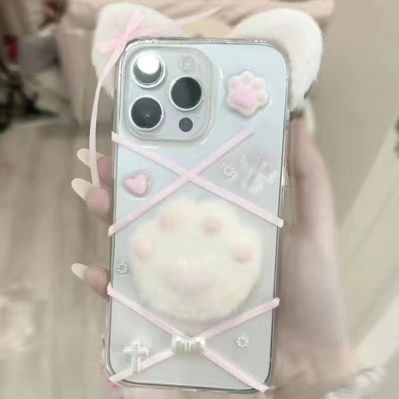Cute Lace Pink Winged Cat Heart iPhone Case