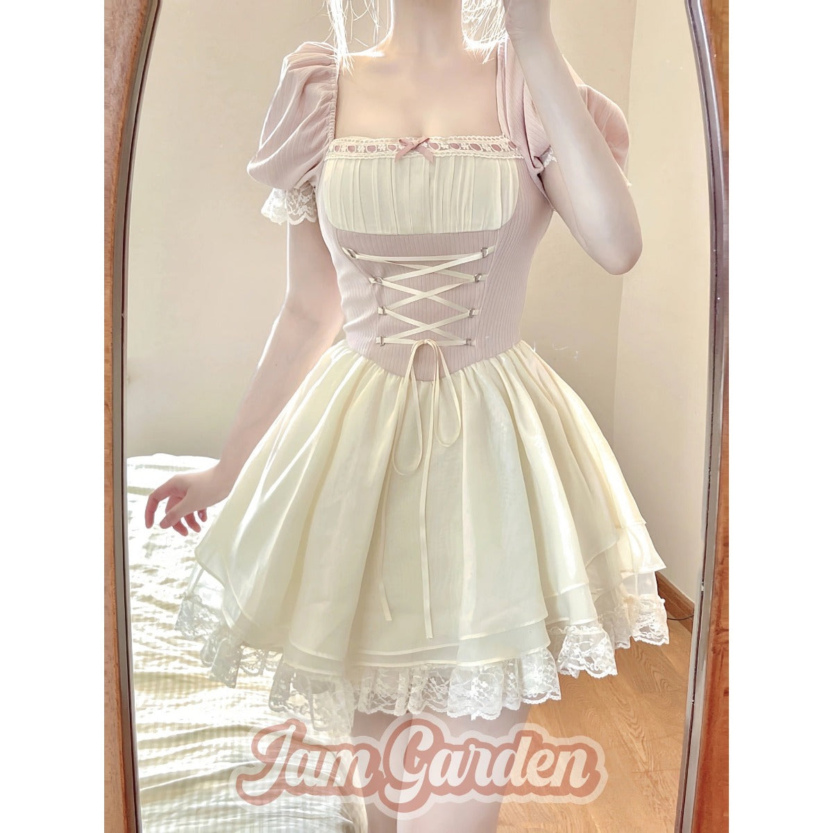New Sweet Knitted Stitching Strappy Princess Dress - Jam Garden