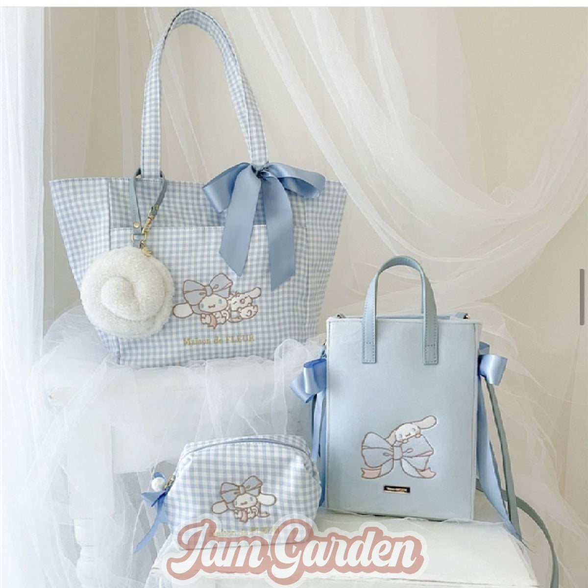 Japanese Cinnamoroll Plaid Large-Capacity Handbag Cosmetic Bag - Jam Garden