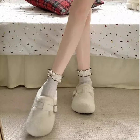 New white velvet flat shoes