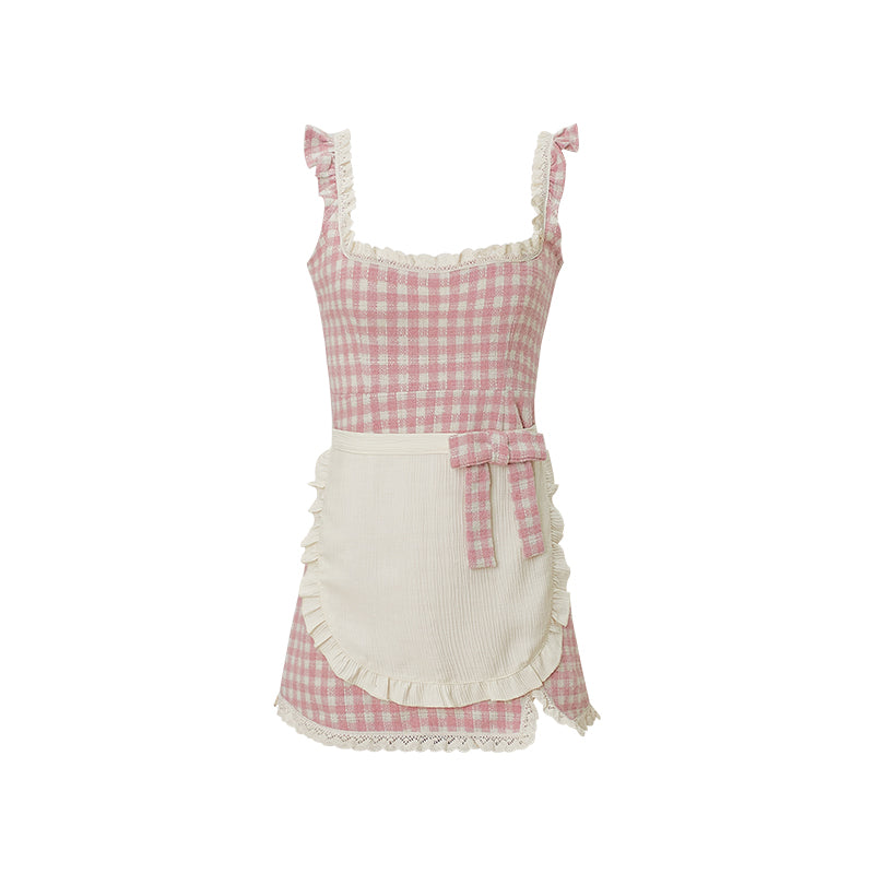 [Kitty Sweet] - Pink Plaid Camisole Dress 2-piece Set - Jam Garden