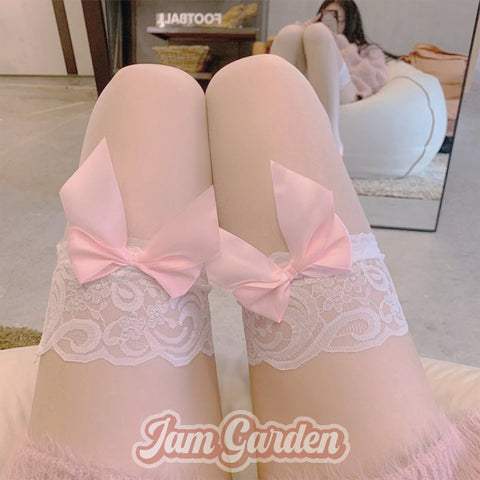 Pink Bow Lace Knee Socks - Jam Garden