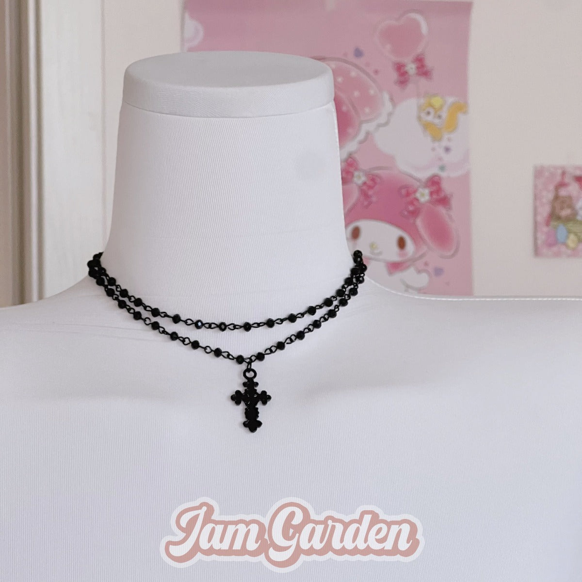2-Piece Cross Punk Dark Crystal Necklace Set - Jam Garden