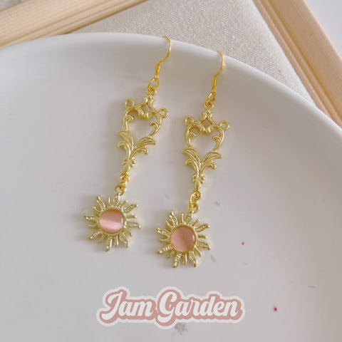 Courtly Fantasy Cat's Eye Stone Sun Flower Earrings - Jam Garden