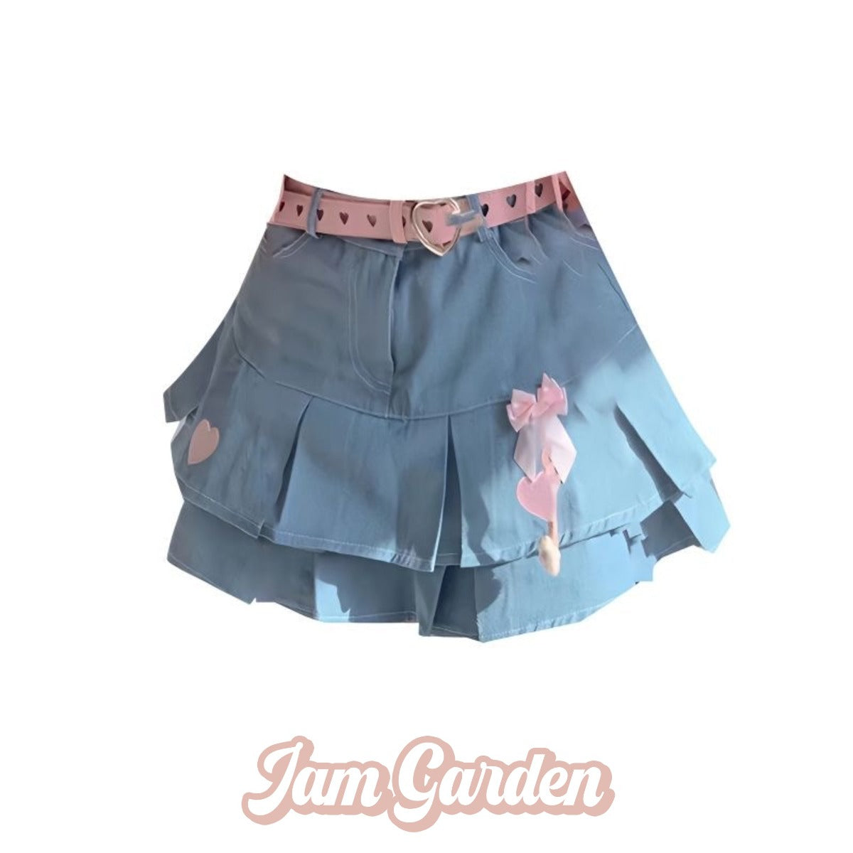 Blue Pink Strappy Denim Skirt - Jam Garden