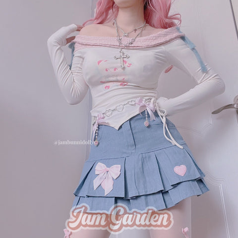 [Cream-Colored Bear] - Short Skirt Cardigan Set - Jam Garden