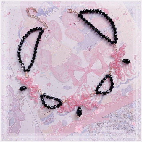 Pink Bow Bead Necklace - Jam Garden