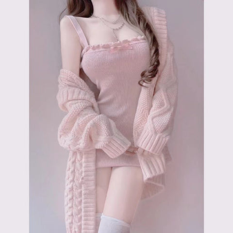 Pink Bow Knitted Camisole Dress - Jam Garden