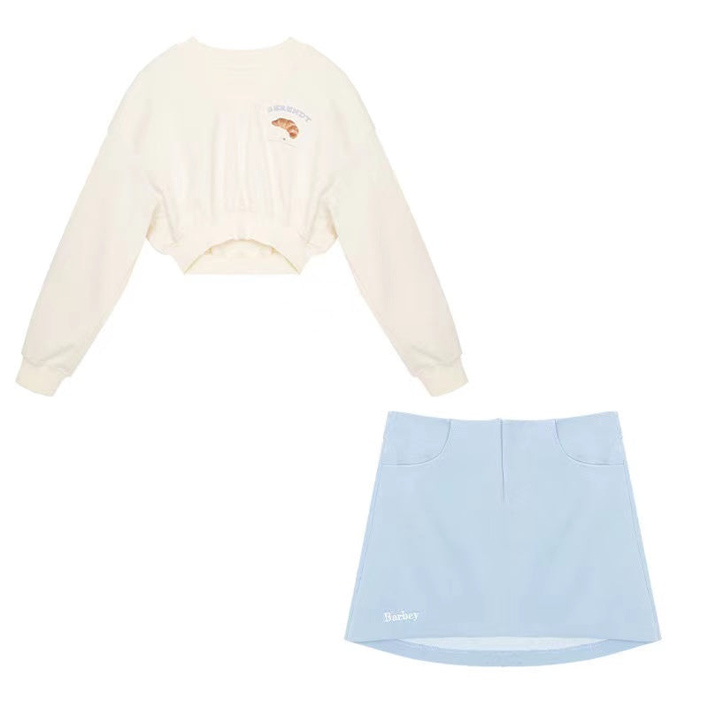 Sweet Short Sweatshirt Blue Skirt Set - Jam Garden